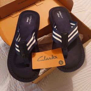 New Clarke navy blue and white striped flip flop